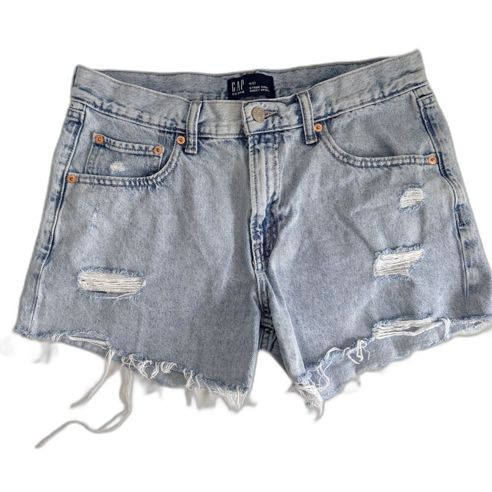 GAP Stride Shorts Womens 4/27 Light Wash Distressed Raw Hem Denim Cutoff Y2K